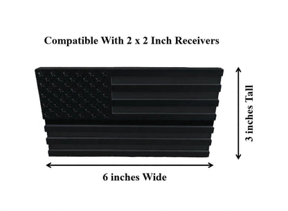 Black American Flag Trailer Hitch Cover 2 Inch Receiver - Blackout US Stars Stripes Tow Plug Cap for Truck, SUV, Jeep 6x3