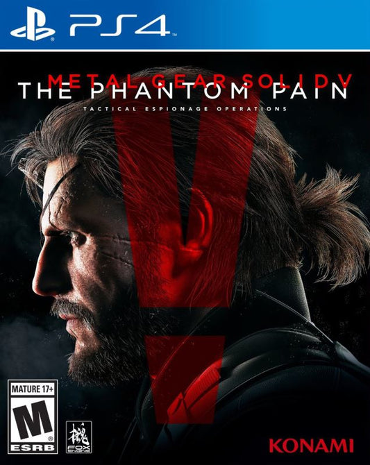 Game cover of 'Metal Gear Solid V: The Phantom Pain' for PS4 with Konami logo.