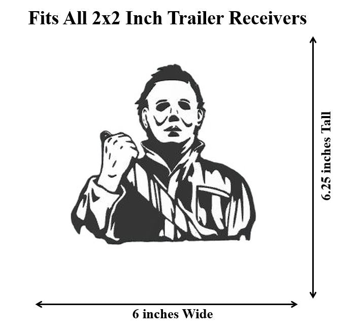 Michael Myers 6x6 Inch Emblem Black Halloween Trailer Hitch Cover 2" Receiver Towing Plug Cap - Horror Truck Hitch Cap
