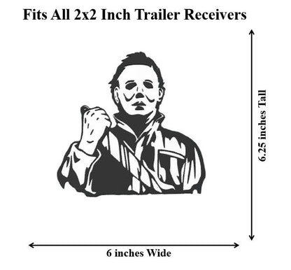 Michael Myers 6x6 Inch Emblem Black Halloween Trailer Hitch Cover 2" Receiver Towing Plug Cap - Horror Truck Hitch Cap