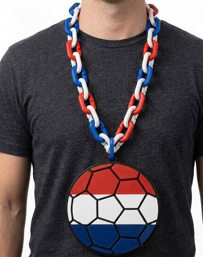 Netherlands Soccer Football World Cup Hype Chain Necklace - Oranje FIFA Jewelry | Netherlands Futbol Fan Chain 32in with 8in Emblem
