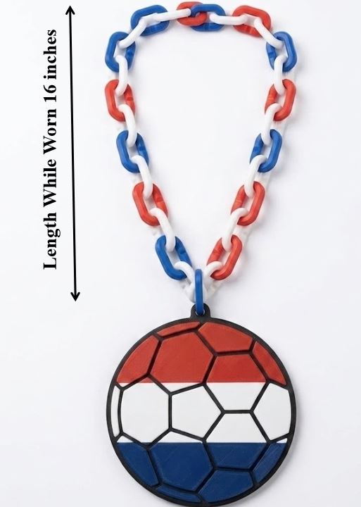 Netherlands Soccer Football World Cup Hype Chain Necklace - Oranje FIFA Jewelry | Netherlands Futbol Fan Chain 32in with 8in Emblem