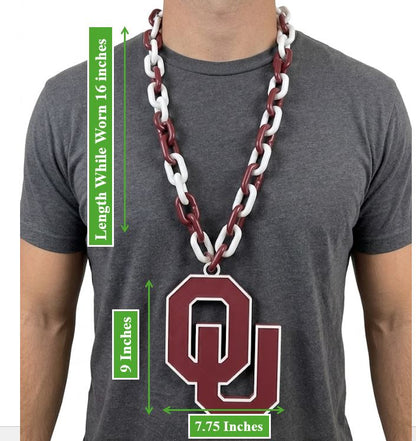 Oklahoma University Hype Chain Big Chain Link Necklace Crimson Cream Sooners Game Day Fan