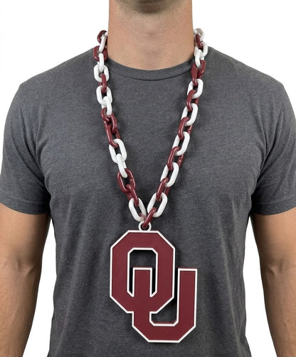 Oklahoma University Hype Chain Big Chain Link Necklace Crimson Cream Sooners Game Day Fan