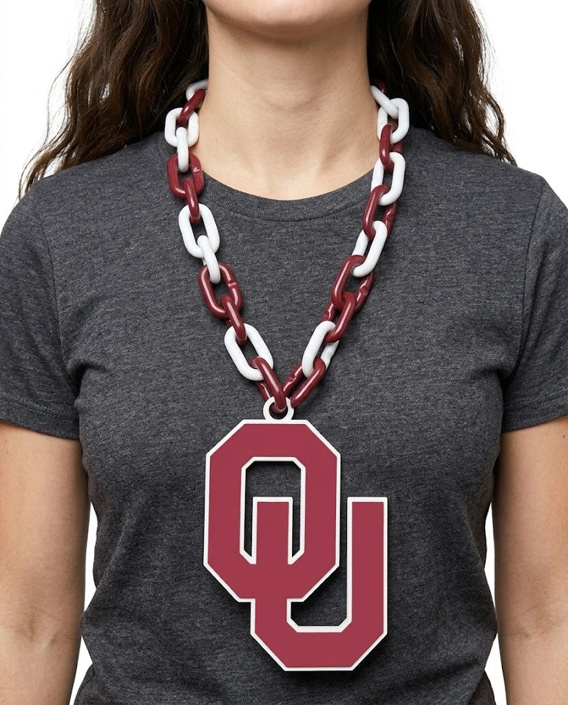 Oklahoma University Hype Chain Big Chain Link Necklace Crimson Cream Sooners Game Day Fan