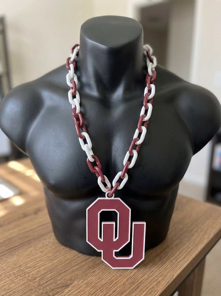 Oklahoma University Hype Chain Big Chain Link Necklace Crimson Cream Sooners Game Day Fan