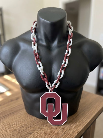 Oklahoma University Hype Chain Big Chain Link Necklace Crimson Cream Sooners Game Day Fan