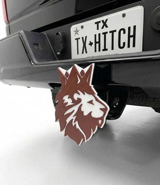 Poolville TX Monarch Lions Pride 2x2 Trailer Hitch Receiver Cover Cap - High School Sports Band Cheer Booster Club Fan Gift