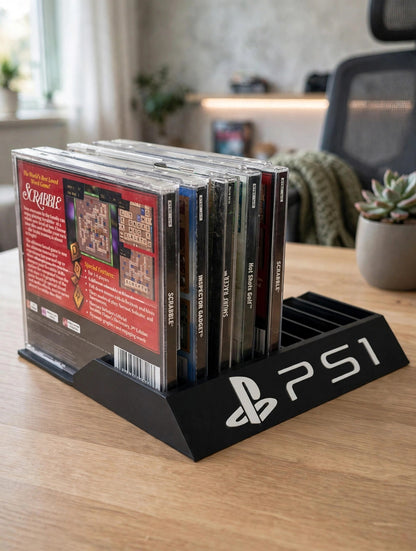 Sony PS1 Holder PlayStation 1 Videogame Organizer Space Saver Storage Display Rack Stand Console Collection Shelf Gaming Room Decor Tray