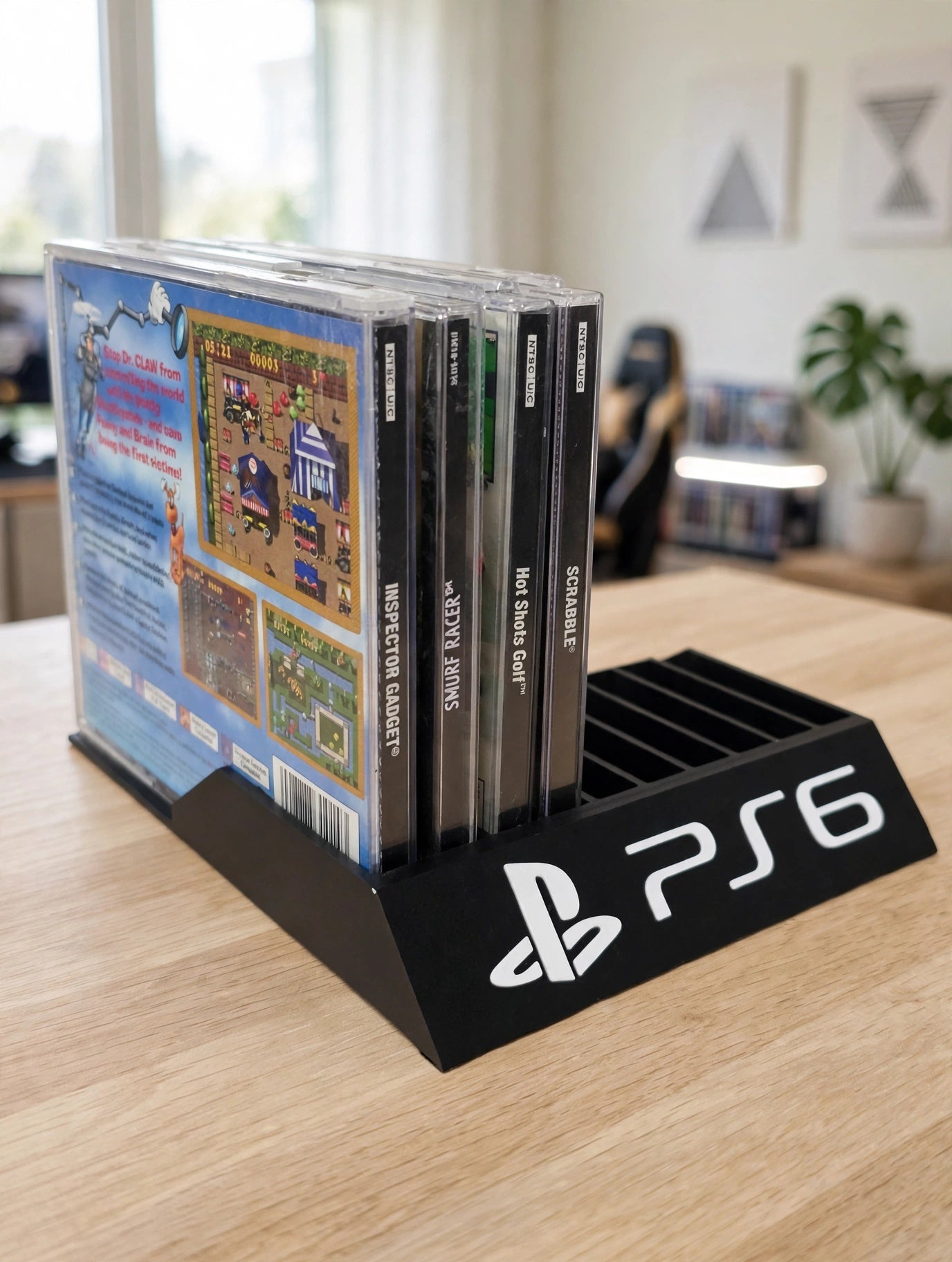 Game Storage Display Holder CD PC PS1 Jewel Case Sony PlayStation 6 Black Rack Organizer Stand Holds 10 Titles