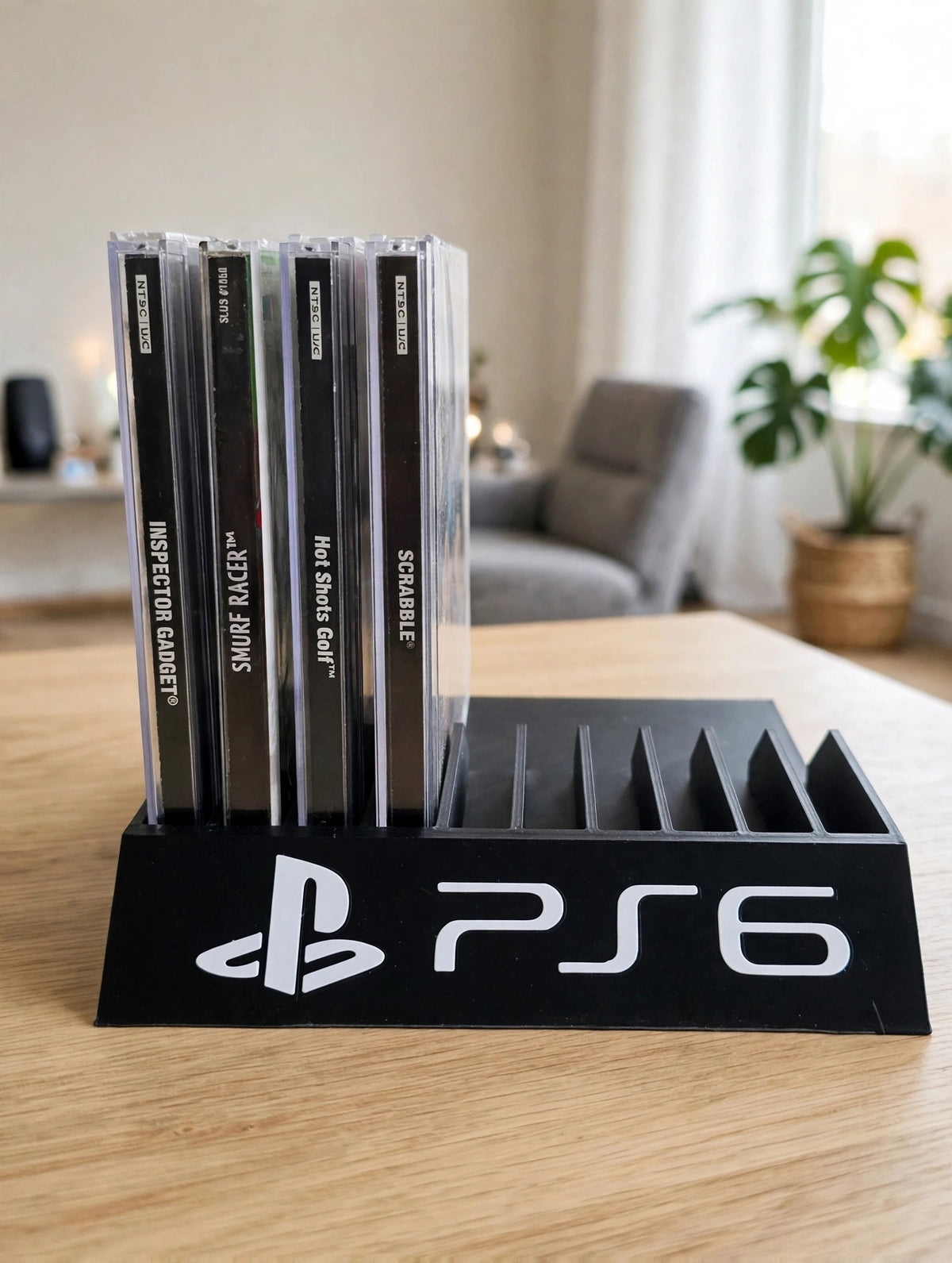 Game Storage Display Holder CD PC PS1 Jewel Case Sony PlayStation 6 Black Rack Organizer Stand Holds 10 Titles