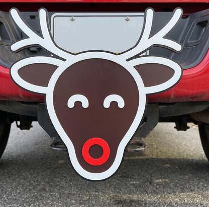 Rudolph Reindeer Trailer Hitch Cover Christmas Holiday Red Nose Reindeer Tow Hitch Cap Truck Decor WHT