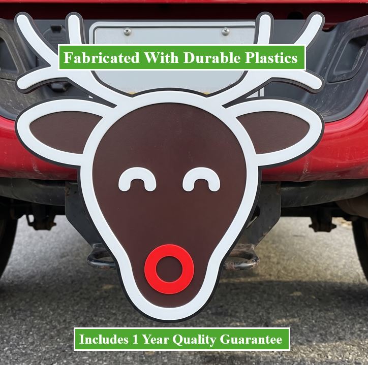 Rudolph Reindeer Trailer Hitch Cover Christmas Holiday Red Nose Reindeer Tow Hitch Cap Truck Decor WHT