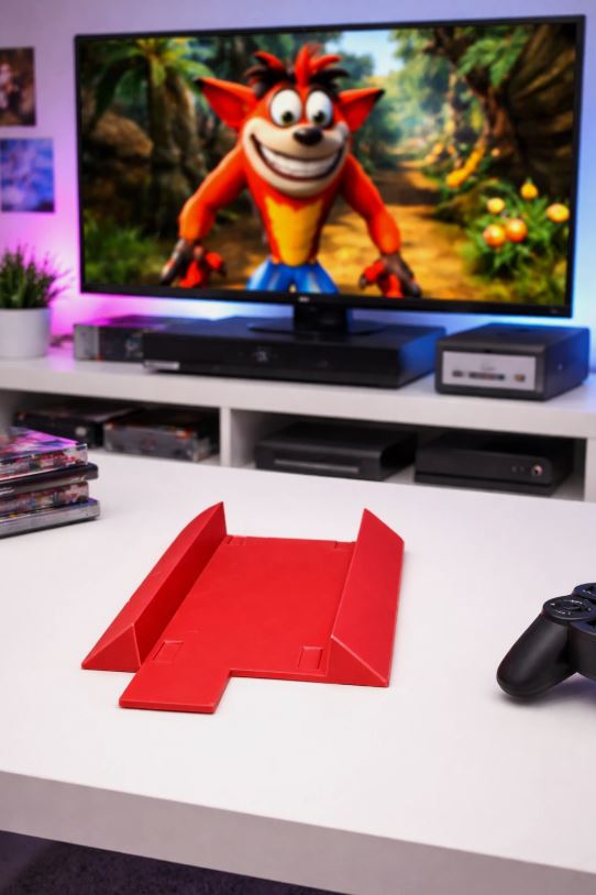 Red Vertical Sony PlayStation 2 Fat PS2 Stand Display For SCPH-39001 Videogame