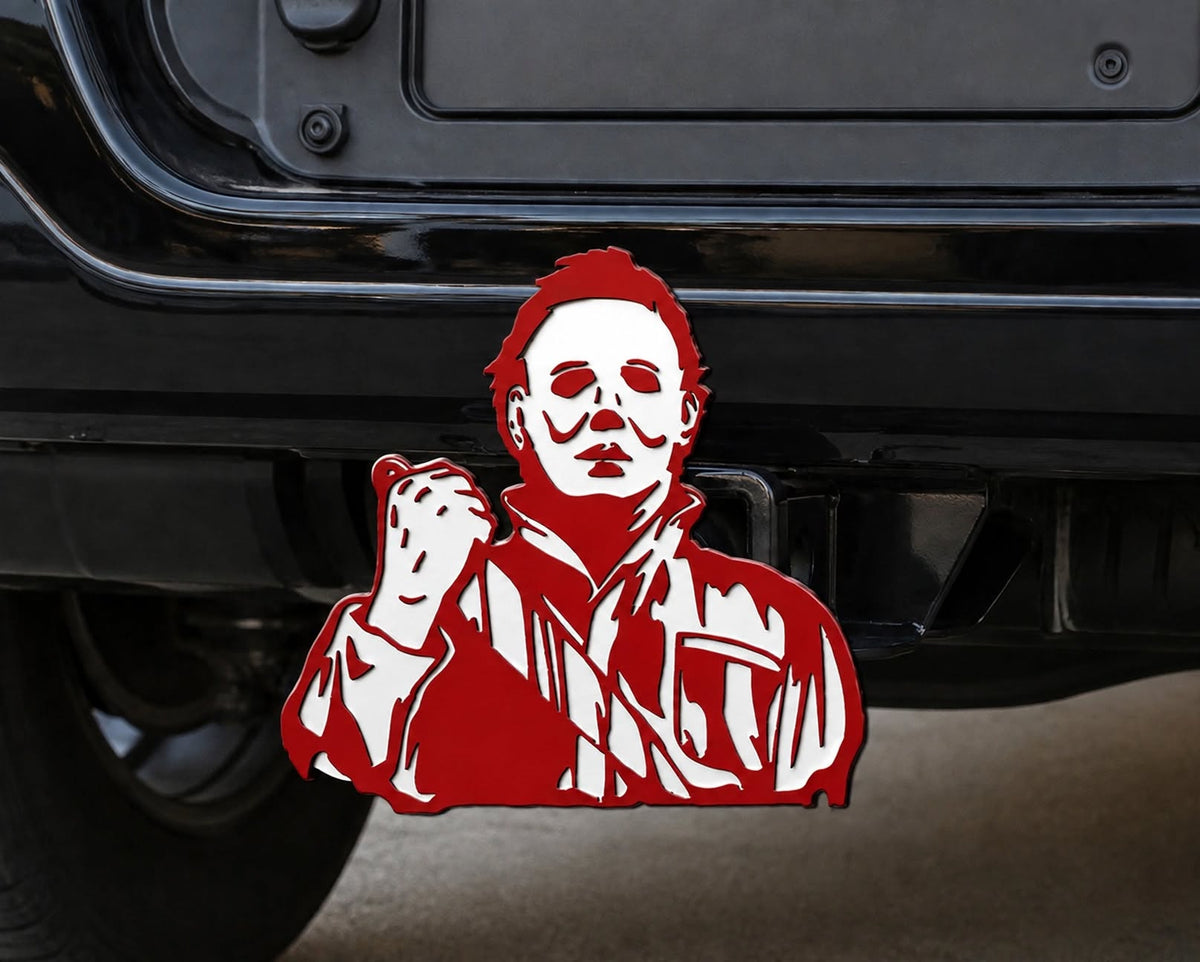Ghost Face Trailer Hitch Plug Scream Mask Truck Receiver Cap Horror Hood Red Face Evil - 6x6 Inch Emblem - Halloween Hitch Cover