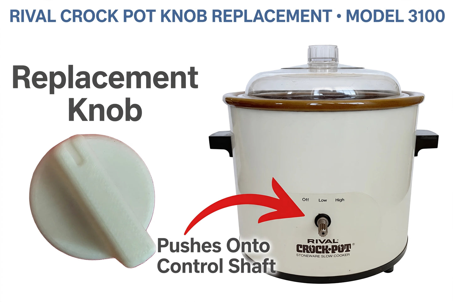 Rival Crock Pot Slow Cooker White Knobs 2-Pack Replacement for 3100 3100/2 3120 3150/2 3154 3355 3745 - Durable Heat-Resistant Control Knobs