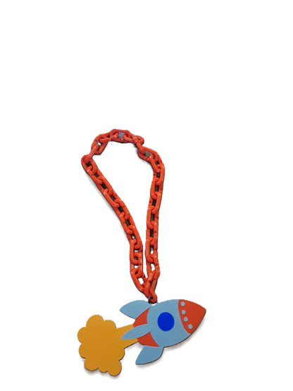 Rocket Space Nasa Hype Chain Pendant 32" Necklace 7x4 Emblem Kids Adults Unisex
