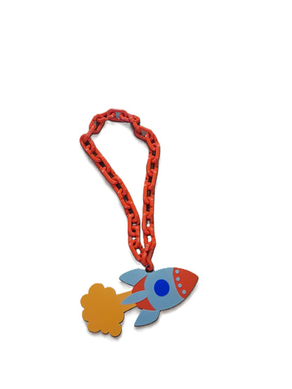 Rocket Space Nasa Hype Chain Pendant 32" Necklace 7x4 Emblem Kids Adults Unisex