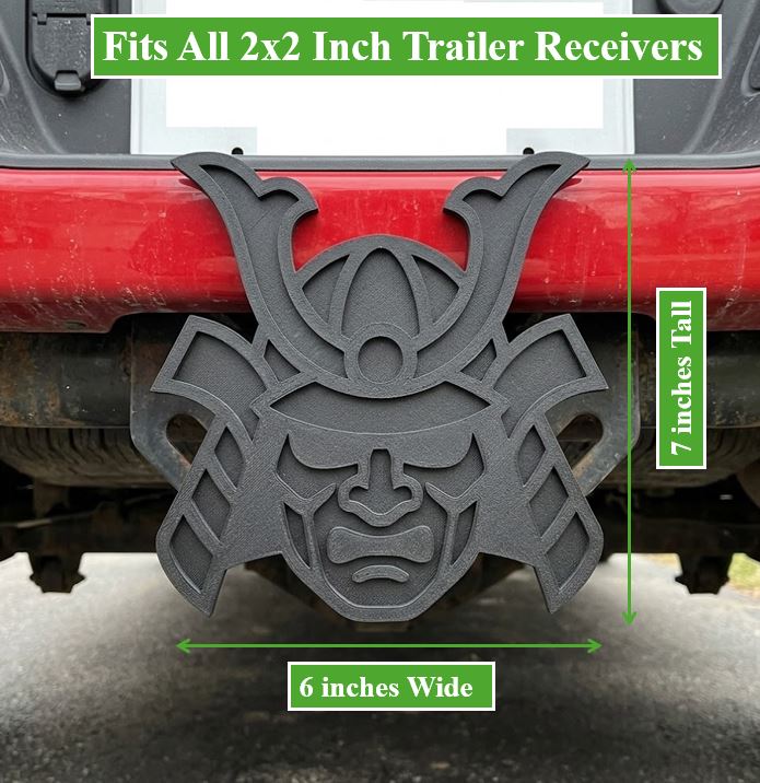 Japanese Samurai Helmet Hitch Cover Trailer Plug Cap Warrior Bushido Truck SUV Receiver Decor