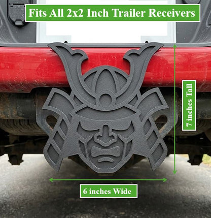 Japanese Samurai Helmet Hitch Cover Trailer Plug Cap Warrior Bushido Truck SUV Receiver Decor