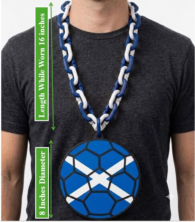 Scotland FIFA World Cup Hype Chain – 32" Soccer Football Fan Necklace with 8" Emblem, Tartan Army Blue White Gear