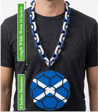 Scotland FIFA World Cup Hype Chain – 32" Soccer Football Fan Necklace with 8" Emblem, Tartan Army Blue White Gear