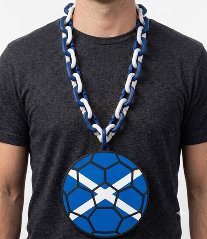 Scotland FIFA World Cup Hype Chain – 32" Soccer Football Fan Necklace with 8" Emblem, Tartan Army Blue White Gear