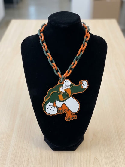 Miami Hurricanes Hype Art Chain Pendant 32 Inch Necklace Sebastian Ibis Football Canes Game Day Fan