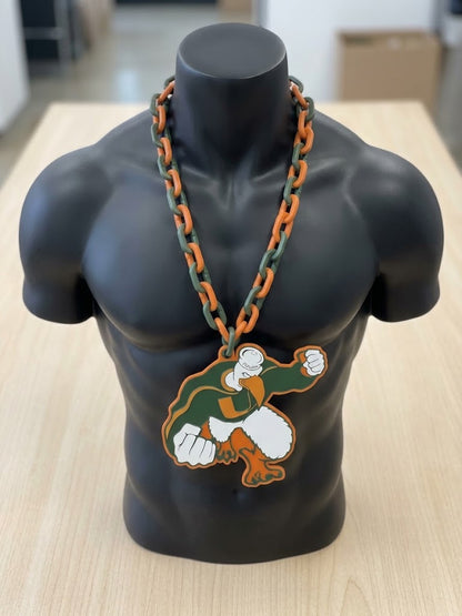 Miami Hurricanes Hype Art Chain Pendant 32 Inch Necklace Sebastian Ibis Football Canes Game Day Fan