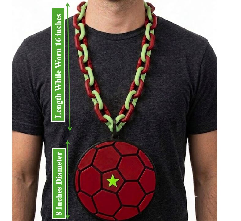 Morocco FIFA World Cup Hype Chain 2026 – 32" Soccer Football Fan Necklace, 8" Atlas Lions Emblem Red Green National Team Gear