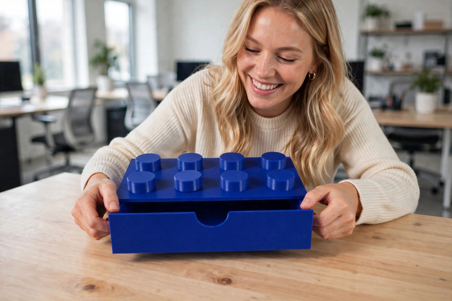 Drawer Organizer, Desktop Storage Box, Office Caddy for Pens, Notes and Home Use - Multi-Compartment Bin for Desk, Vanity and Drawer Storage Blue