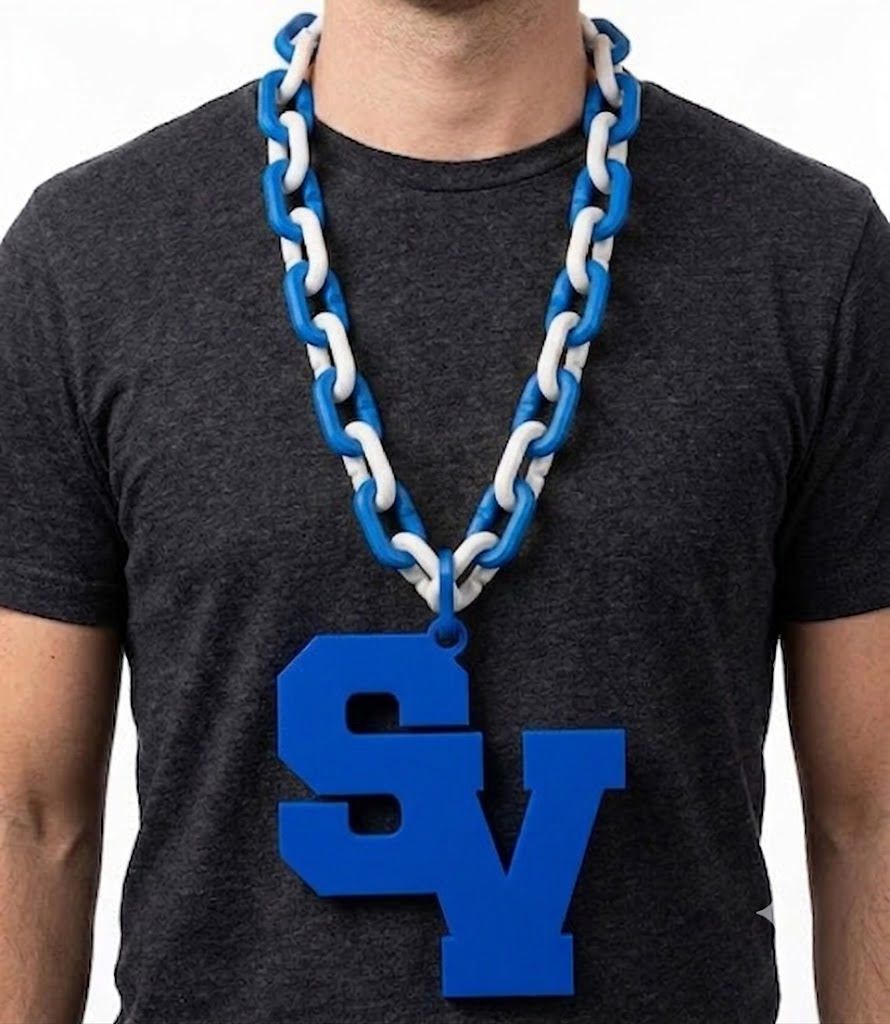 High School Hype Chain Necklace – 32" Chain Sports Cheer Fan Jewelry for Football Basketball Baseball Kids Youth Teens Adults Unisex