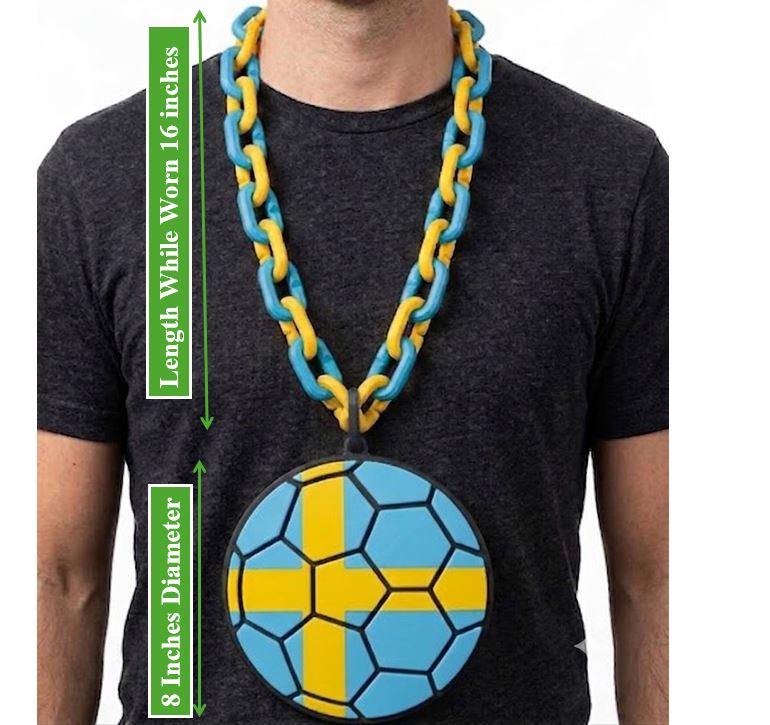 Sweden Soccer FIFA World Cup Hype Chain – 32" Football Fan Necklace with 8" Emblem, Blågult National Team Gear