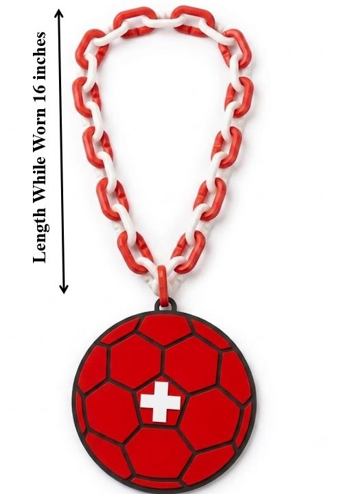 Switzerland Soccer Football World Cup Hype Chain Necklace - Swiss FIFA Jewelry | Switzerland Futbol Fan Chain for Matchday Fan Chain 32in with 8in Emblem