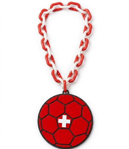 Switzerland Soccer Football World Cup Hype Chain Necklace - Swiss FIFA Jewelry | Switzerland Futbol Fan Chain for Matchday Fan Chain 32in with 8in Emblem
