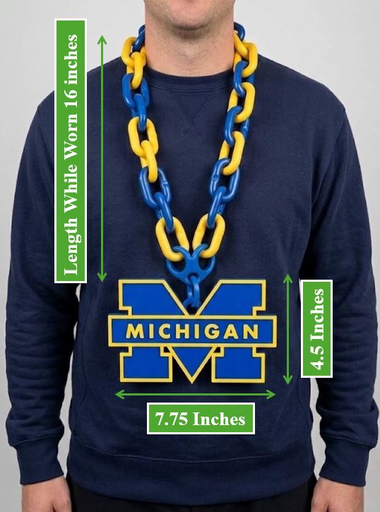 Michigan Wolverines Hype Chain Chain Link Necklace Maize Blue Big Fan Necklace Game Day Accessory