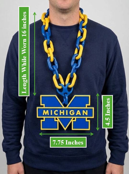 Michigan Wolverines Hype Chain Chain Link Necklace Maize Blue Big Fan Necklace Game Day Accessory
