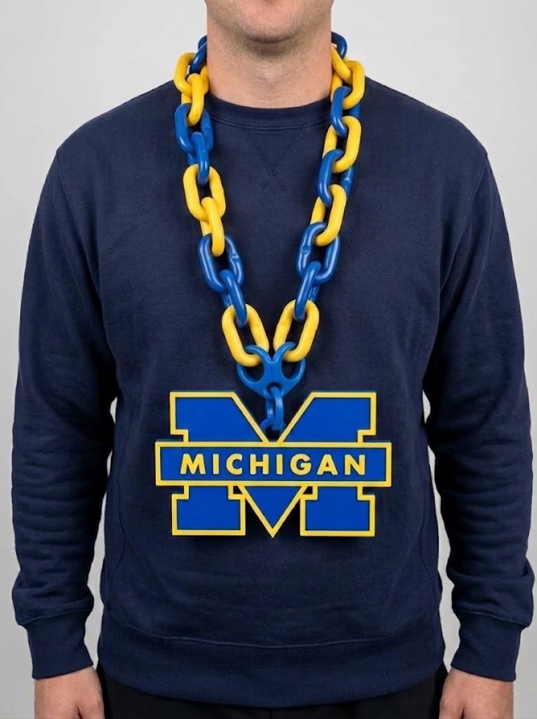 Michigan Wolverines Hype Chain Chain Link Necklace Maize Blue Big Fan Necklace Game Day Accessory