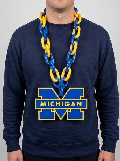 Michigan Wolverines Hype Chain Chain Link Necklace Maize Blue Big Fan Necklace Game Day Accessory