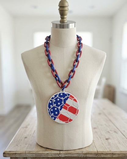 USA Flag Soccer Ball Hype Chain – 8" Pendant 32" Chain Stars and Stripes FIFA World Cup Necklace for USMNT USWNT Fans