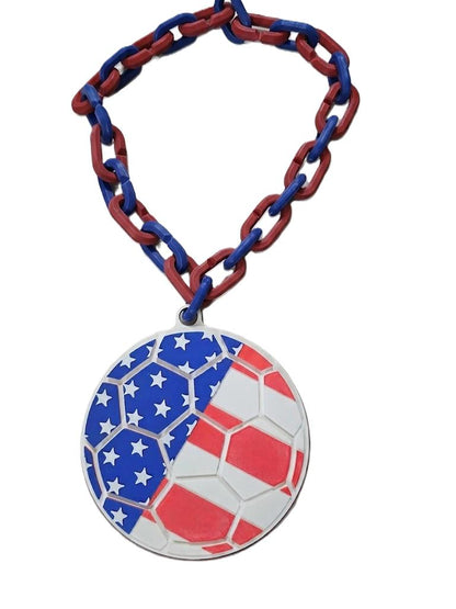 USA Flag Soccer Ball Hype Chain – 8" Pendant 32" Chain Stars and Stripes FIFA World Cup Necklace for USMNT USWNT Fans