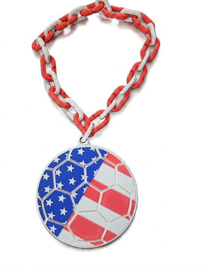 USA Flag Soccer Ball Hype Chain – 8" Pendant 32" Chain Stars and Stripes FIFA World Cup Necklace for USMNT USWNT Fans