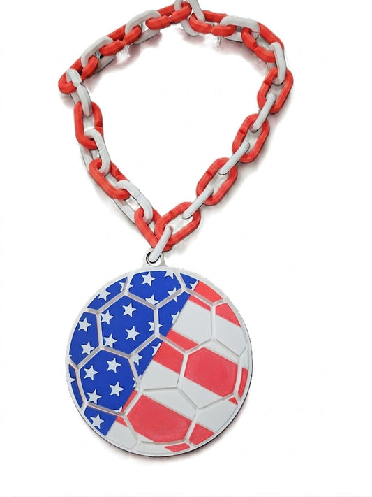 USA Flag Soccer Ball Hype Chain – 8" Pendant 32" Chain Stars and Stripes FIFA World Cup Necklace for USMNT USWNT Fans
