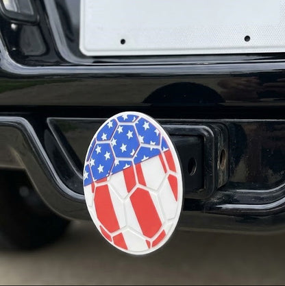 American flag design on a car's license plate frame.