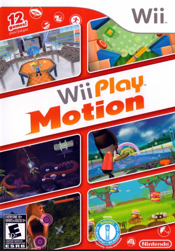 Wii Play Motion game box with various gameplay images and Nintendo branding.
